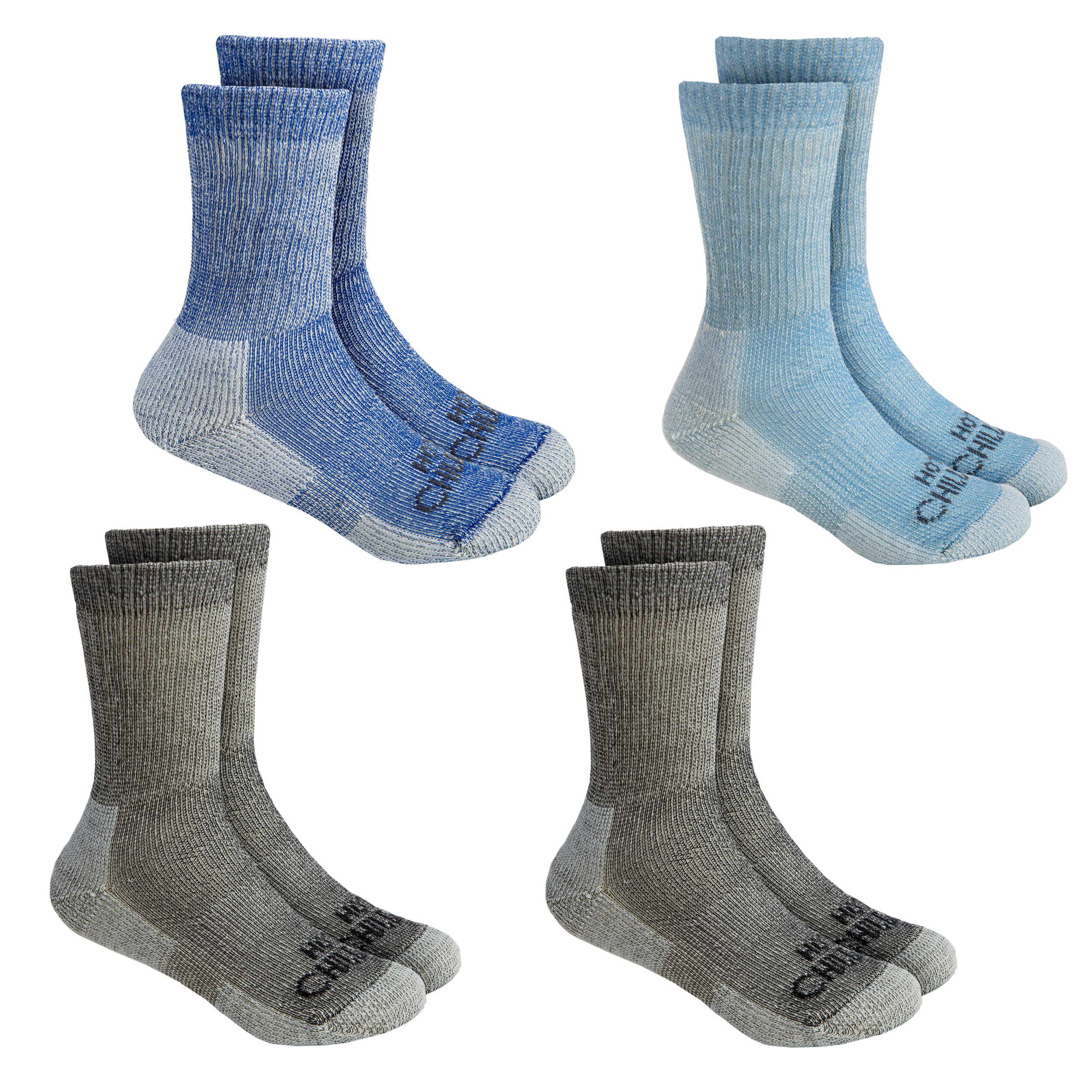 Youth Wool Trail Socks 4-pack Black/Lt Blue/Blue – Hot Chillys