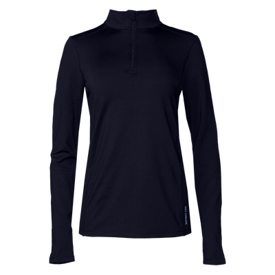 Black long-sleeve shirt with a quarter zip on a white background