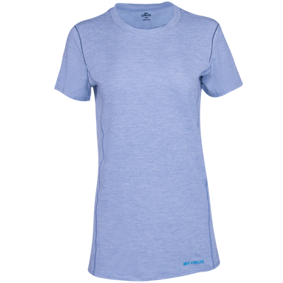 Hot Chillys Clima-Tek moisture wicking tee for women in light blue activewear short sleeve shirt