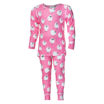 Hot Chillys pink toddler sets with sheep print thermal underwear for toddlers in long sleeve and pants