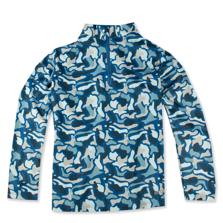 Youth Velvet Fleece Zip-T - Hot Chillys#color_blue-abstract-camo