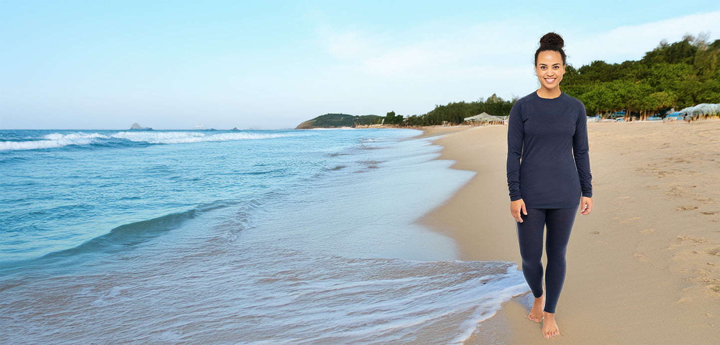 Hot Chillys Clima Wool Base Layer on the beach