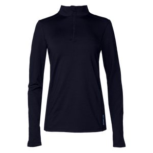 Black long-sleeve shirt with a quarter zip on a white background
