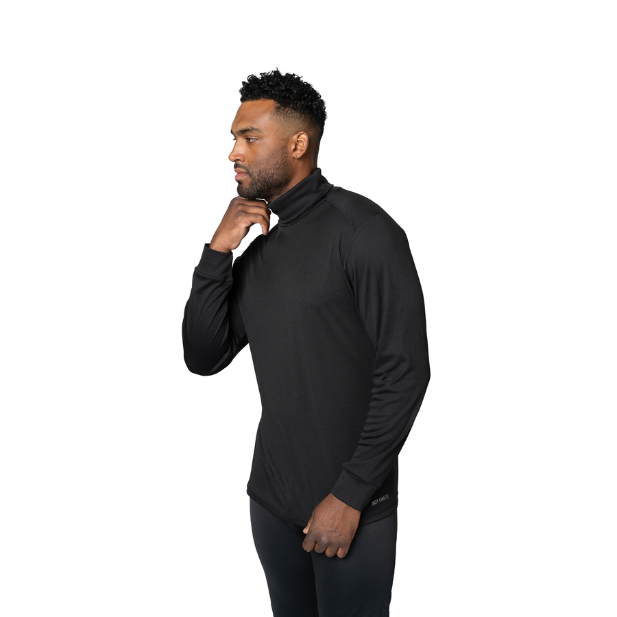 Hot Chillys Men's Peach Skins Roll T-Neck - Black