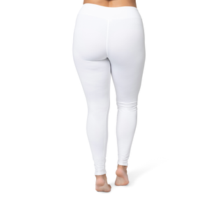 White leggings worn by a person on a white background