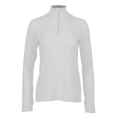 White long-sleeve shirt with a quarter zip on a white background