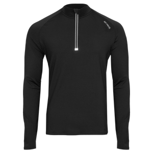 Black long-sleeve athletic shirt with a zipper on a white background