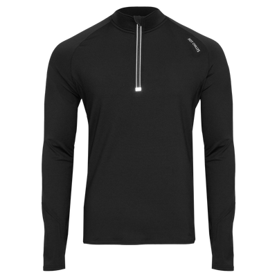Black long-sleeve athletic shirt with a zipper on a white background