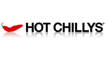 Logo of HOT CHILLYS with a red chili pepper on a white background