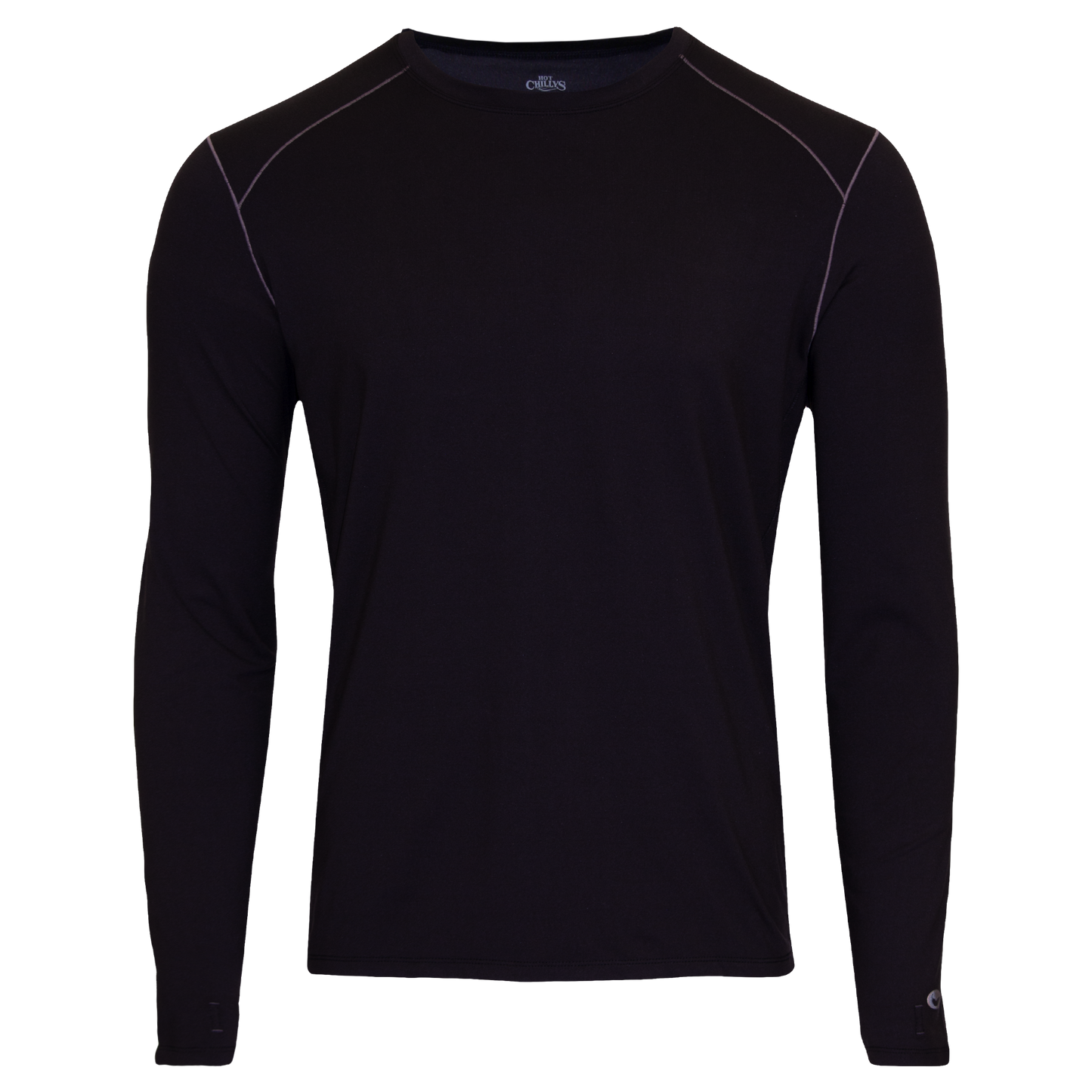 Hot Chillys men's long sleeve thermal top in black with contrast stitching for cold weather
