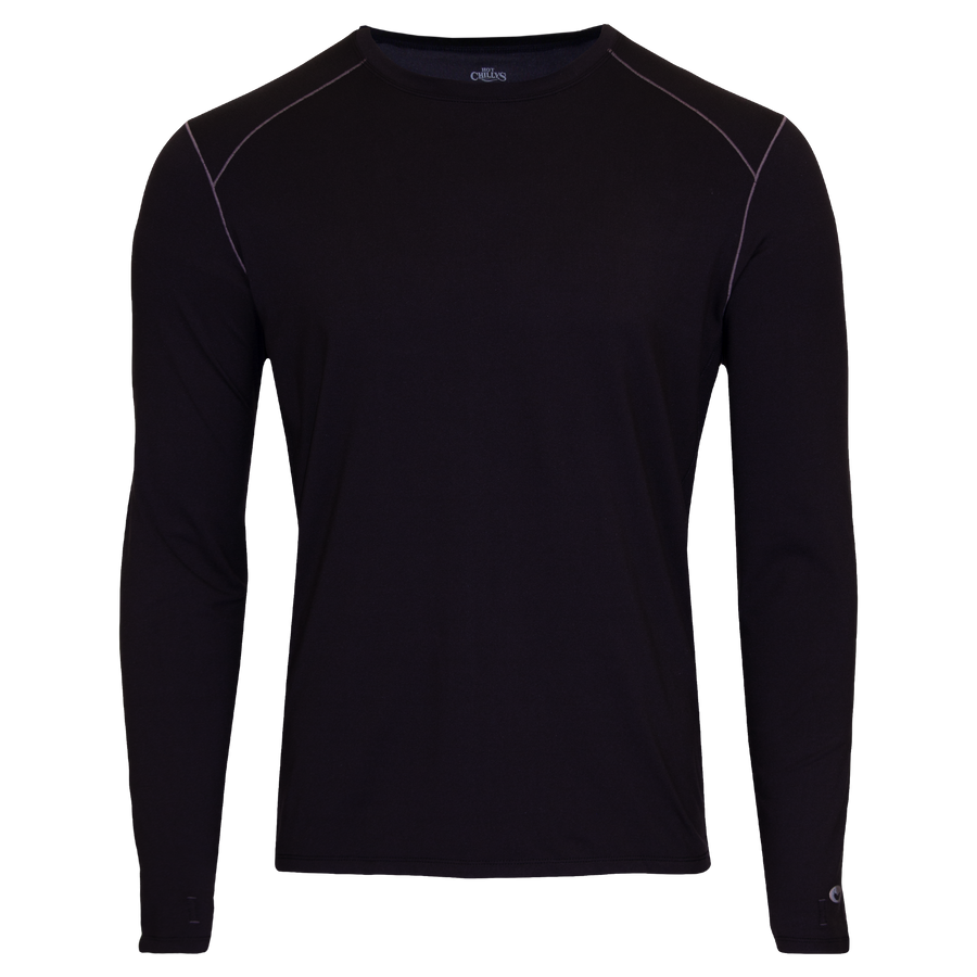 Hot Chillys men's long sleeve thermal top in black with contrast stitching for cold weather