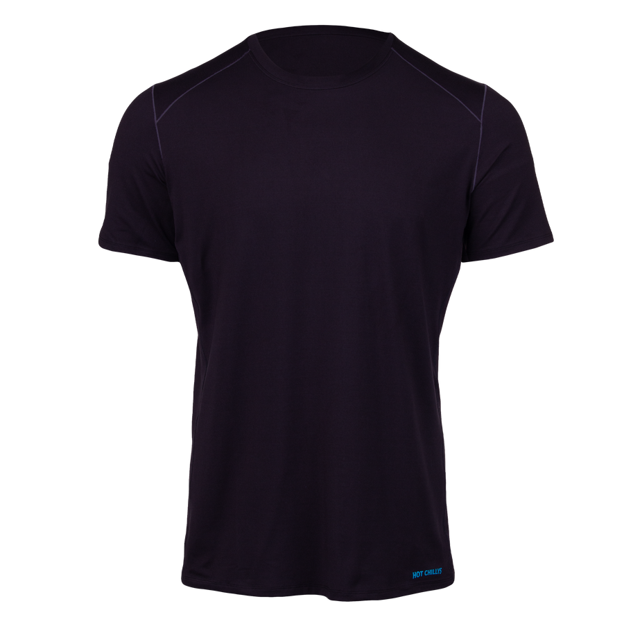 Hot Chillys clima-tek moisture wicking tee crewneck in black with short sleeves and subtle logo