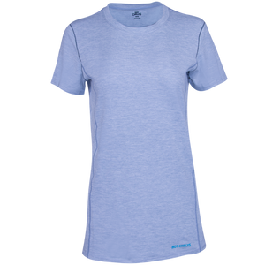 Hot Chillys Clima-Tek moisture wicking tee for women in light blue activewear short sleeve shirt