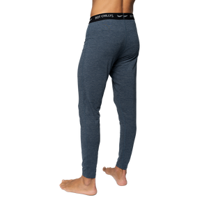 Hot Chillys men's thermal base layer pants in dark gray with branded waistband for cold weather