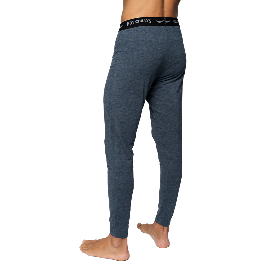 Hot Chillys men's thermal base layer pants in dark gray with branded waistband for cold weather