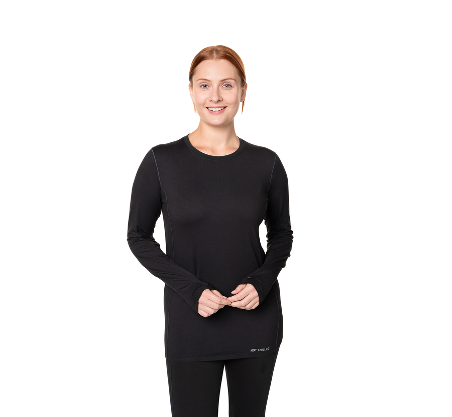 Hot Chillys women's black thermal crewneck long sleeve top perfect for cold weather layering