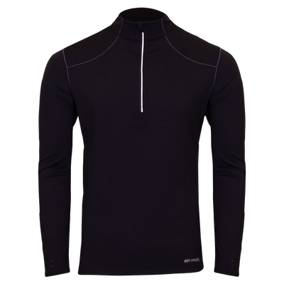 Hot Chillys men's black thermal zip shirt with long sleeves and quarter zip collar