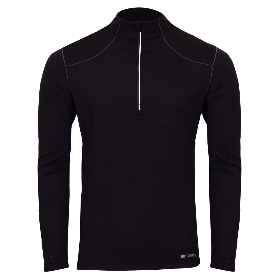 Hot Chillys men's black thermal zip shirt with long sleeves and quarter zip collar