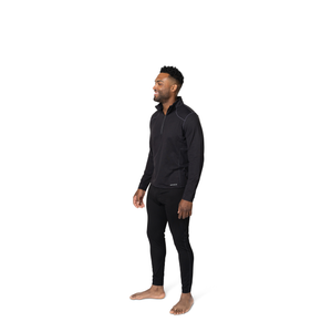 Hot Chillys men's black thermal zip shirt worn by male model in full body view