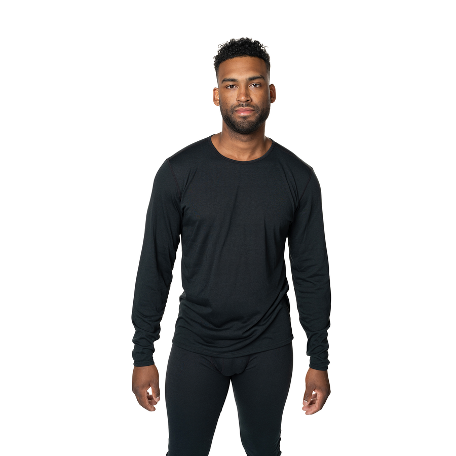 Hot Chillys men's thermal crewneck in black, perfect for layering and warmth in cold weather