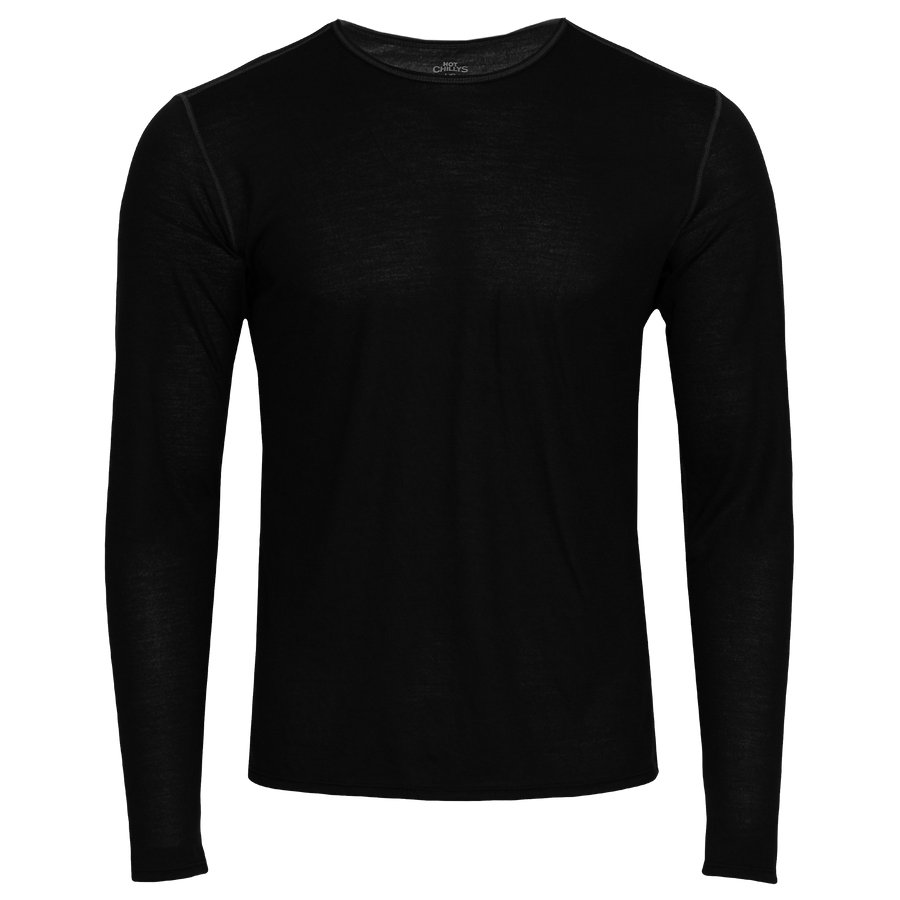 Hot Chillys men's thermal crewneck in black for warmth and comfort during cold weather