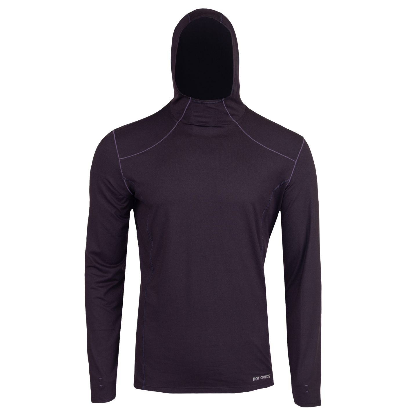 Hot Chillys men's winter thermal hoodie in black with long sleeves and fitted hood