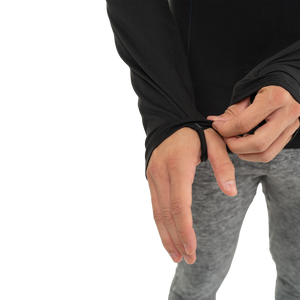 Hot Chillys men's winter thermal hoodie black with thumb hole cuff detail on sleeve