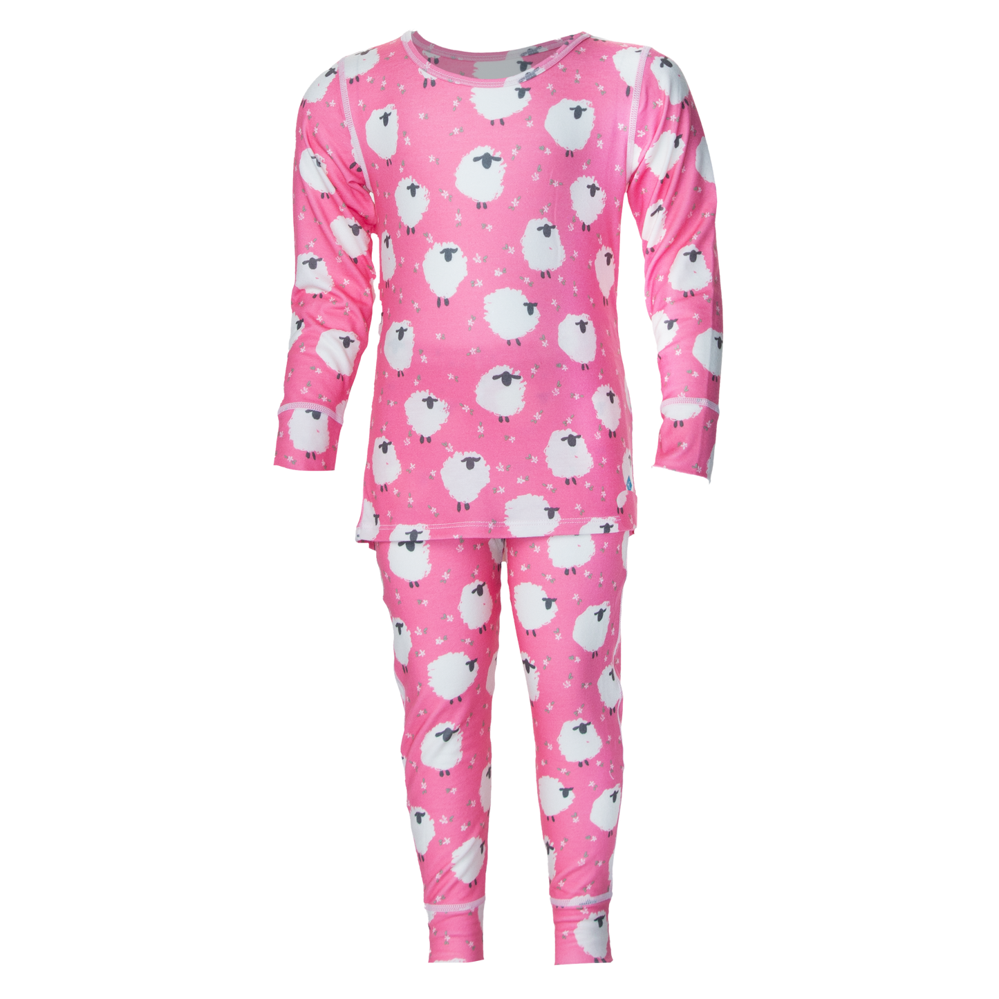 Hot Chillys pink toddler sets with sheep print thermal underwear for toddlers in long sleeve and pants