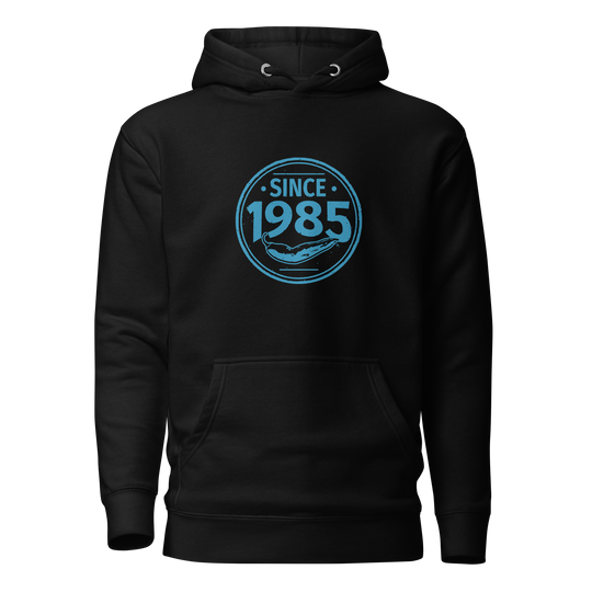 Hot Chillys 1985 Circle Logo Unisex Hoodie#color_black