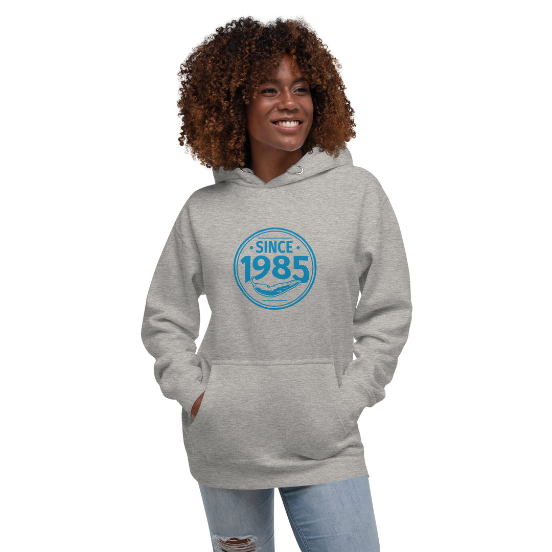 Hot Chillys 1985 Circle Logo Unisex Hoodie#color_athletic-heather