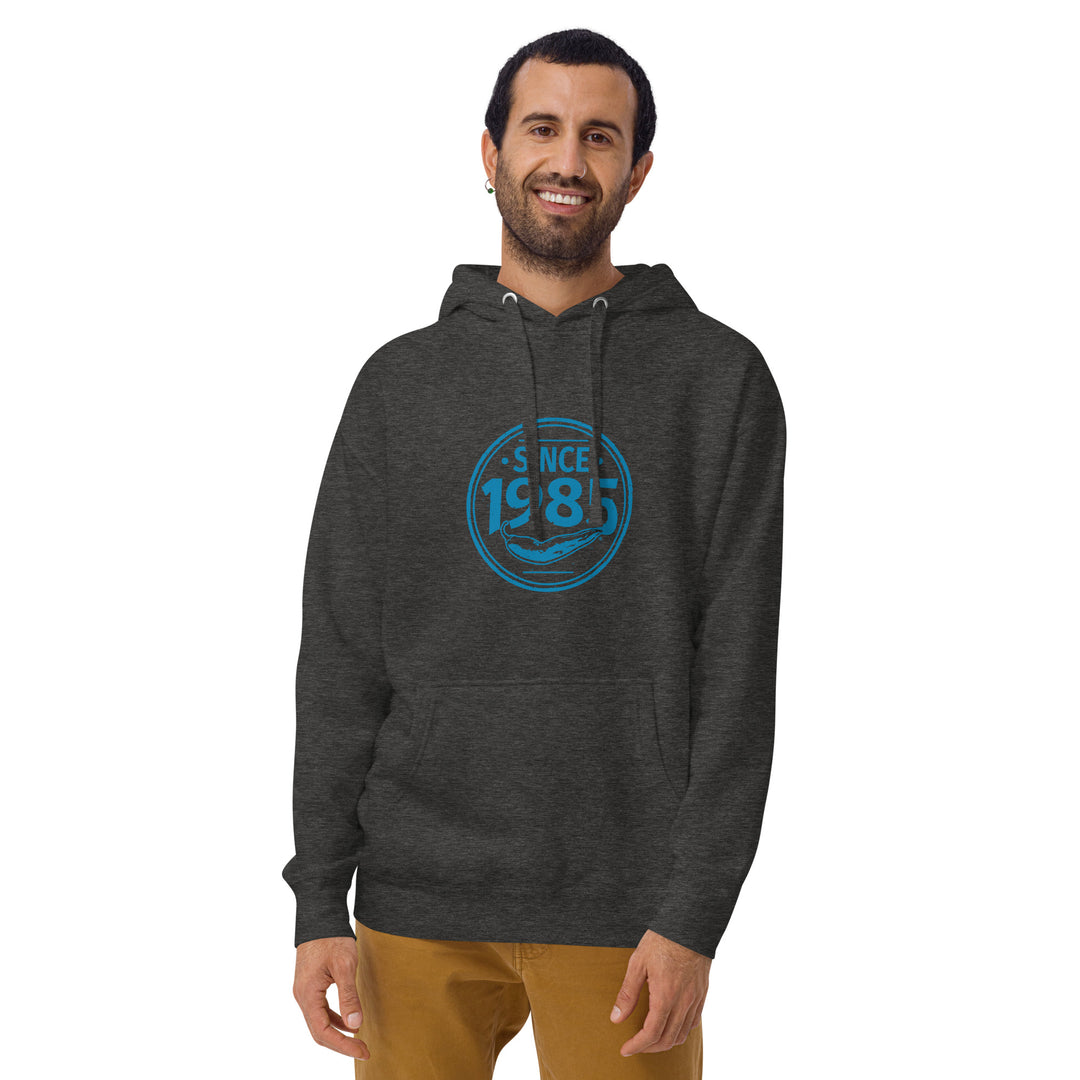 Hot Chillys 1985 Circle Logo Unisex Hoodie#color_charcoal-heather