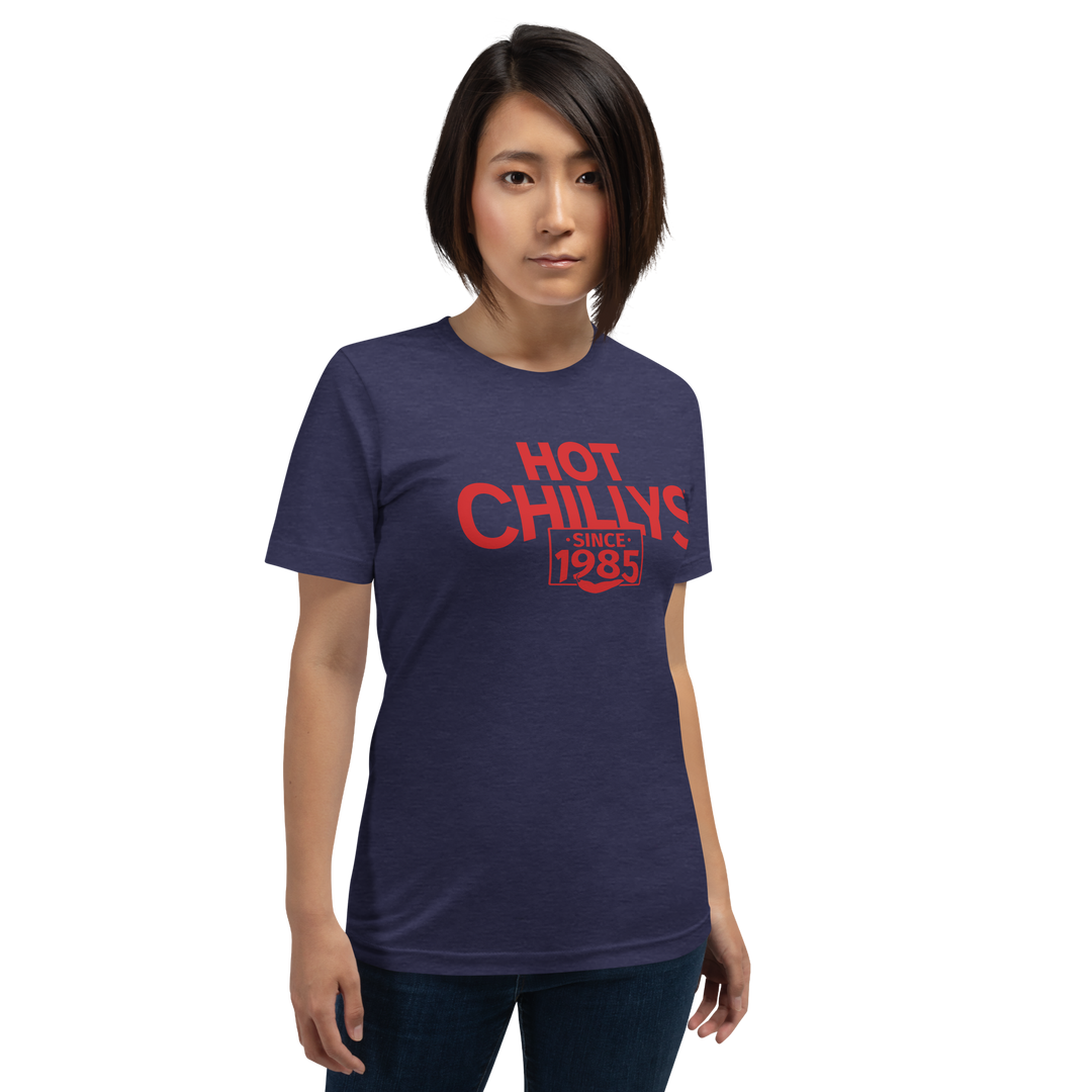 Hot Chillys Text Logo Tee#color_heather-midnight-navy