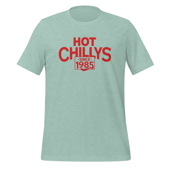 Hot Chillys Text Logo Tee#color_heather-prism-dusty-blue