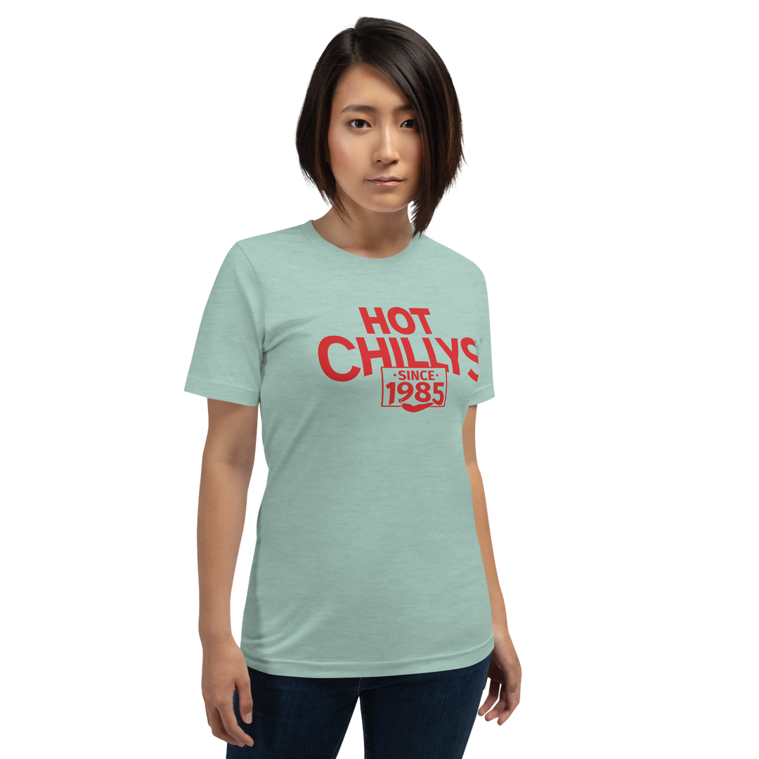 Hot Chillys Text Logo Tee#color_heather-prism-dusty-blue