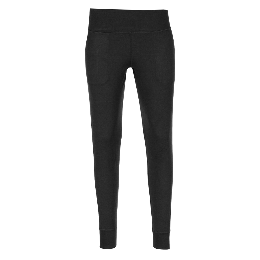 Hot Chillys women's black thermal joggers with high waistband and fitted cuffs