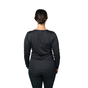 Hot Chillys women's thermal crewneck in black, perfect for layering in cold weather