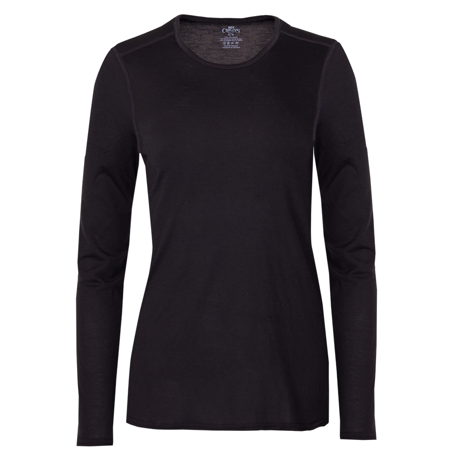 Hot Chillys women's thermal crewneck in black, perfect for layering and warmth in cold weather