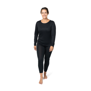 Hot Chillys women's thermal crewneck in black, ideal for layering during cold weather activities