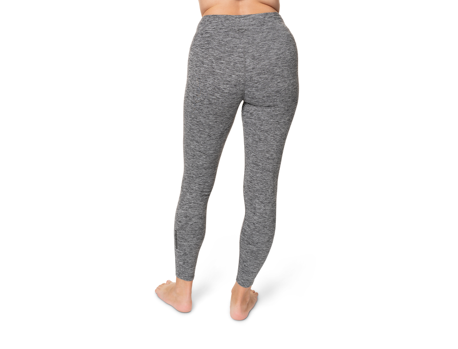 Hot Chillys women's thermal leggings in gray heather shown from the back for cold weather warmth