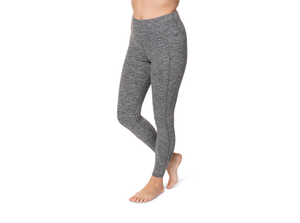 Hot Chillys women's thermal leggings in gray with a fitted high waist and soft fabric for warmth