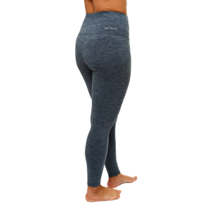 Hot Chillys women's thermal tights in gray heather fabric shown from the back view