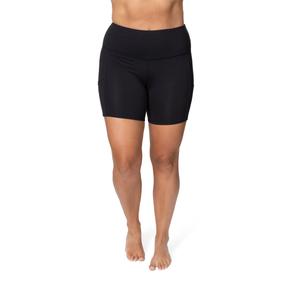 Hot Chillys black women's winter athletic shorts with high waist and side pockets