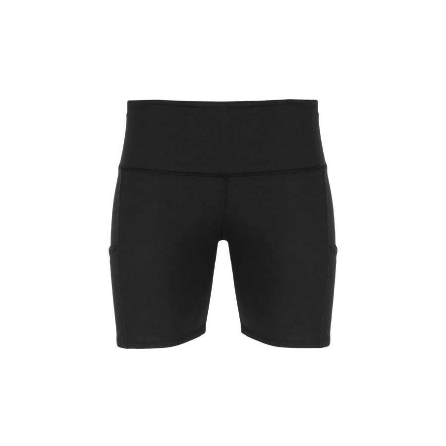 Hot Chillys women's winter athletic shorts in black with high waistband for cold weather workouts