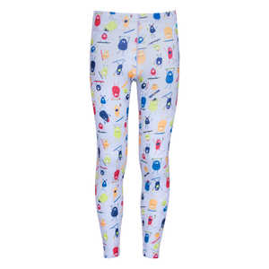 Hot Chillys youth base layer tights with colorful monster print on white background